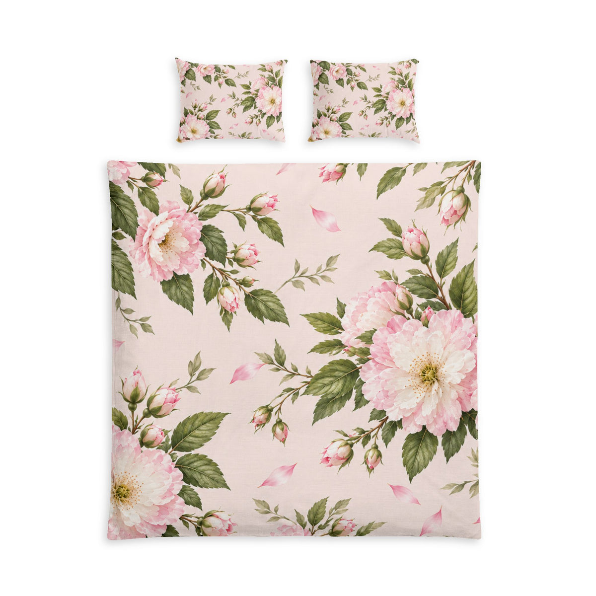 Floral Cotton Bed Set — Pink Vintage Rose Duvet Cover