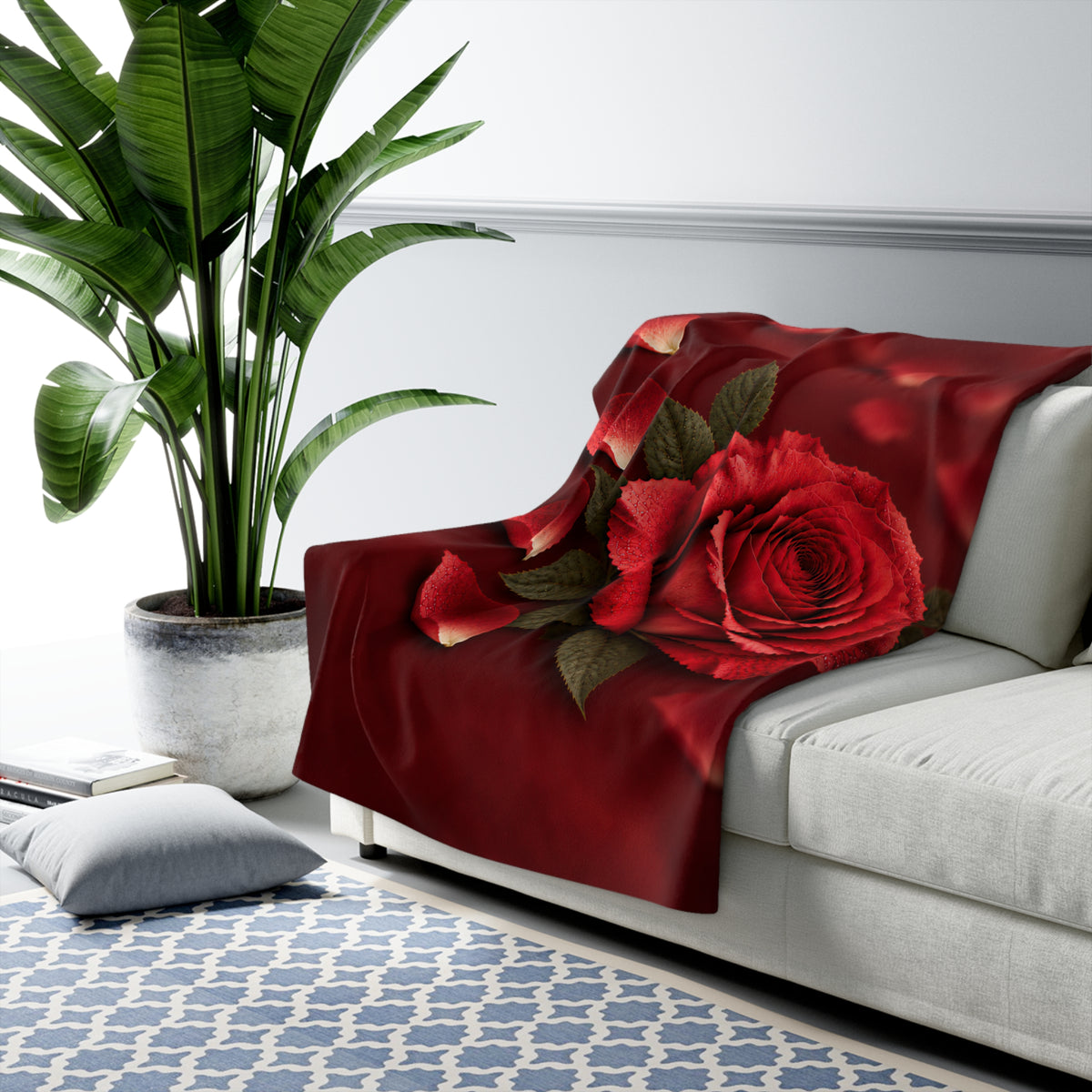 Red Rose Sherpa Fleece Blanket – Romantic Floral Throw for Valentine’s Day