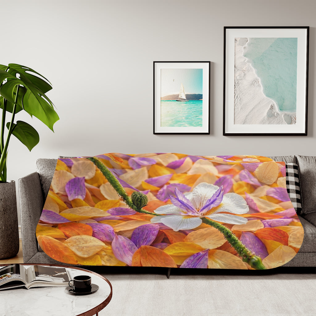 Floral Petal Sherpa Blanket — Cozy Tropical Blossom Throw
