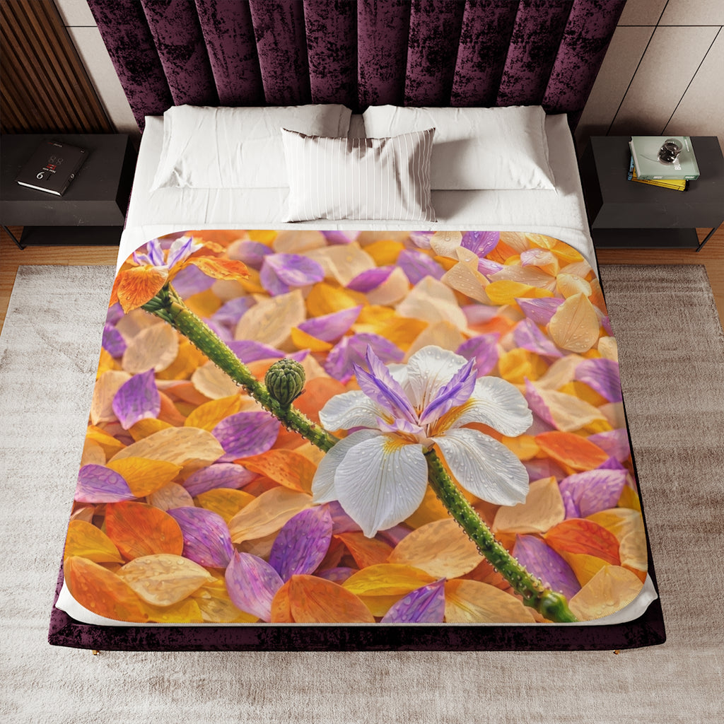 Floral Petal Sherpa Blanket — Cozy Tropical Blossom Throw