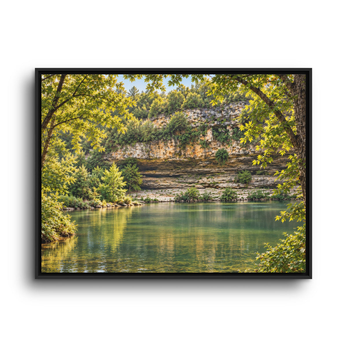 Framed Canvas Wall Art – Serene Nature Lake and Forest Landscape
