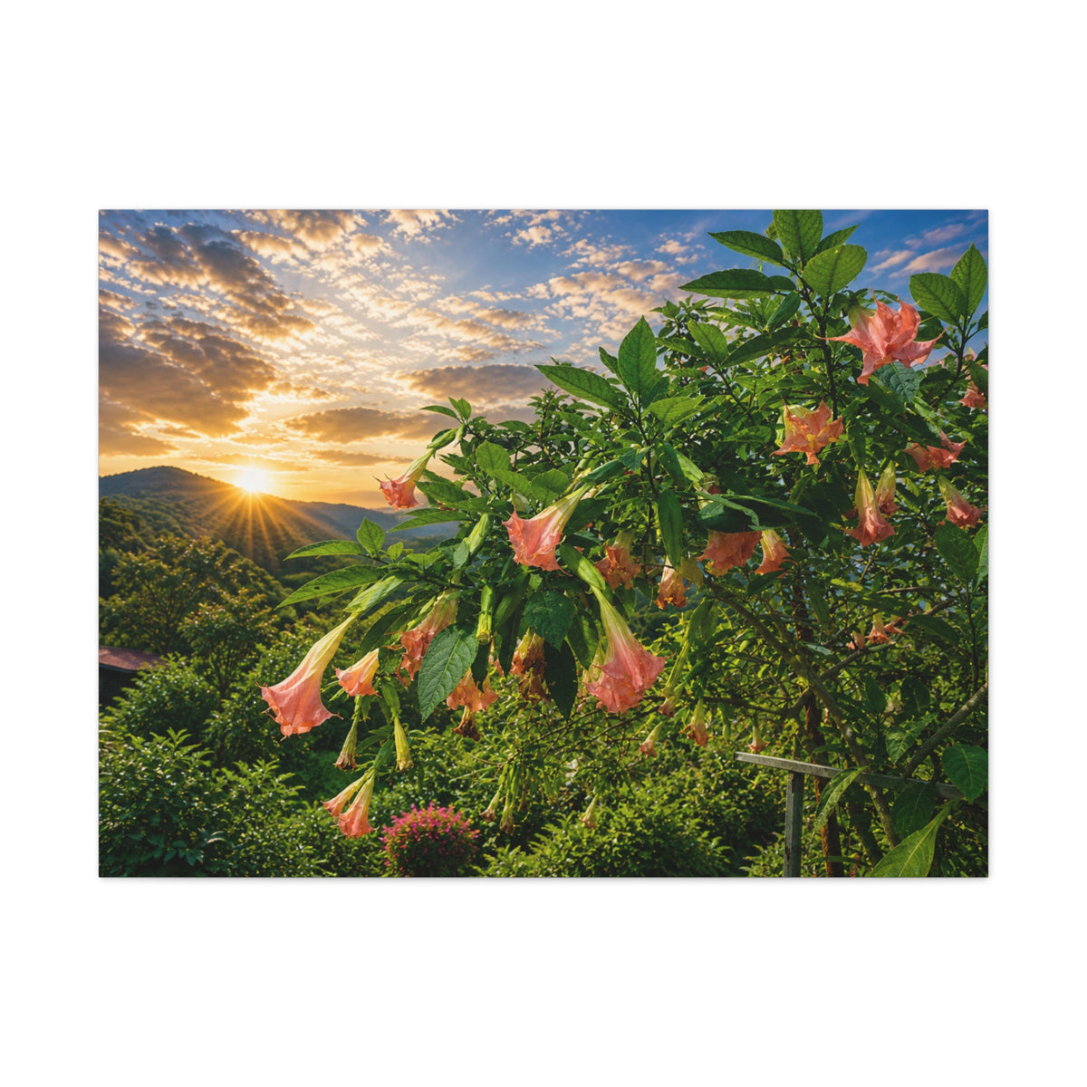 Sunrise Angel Trumpets Canvas Wall Art – Tropical Floral Decor