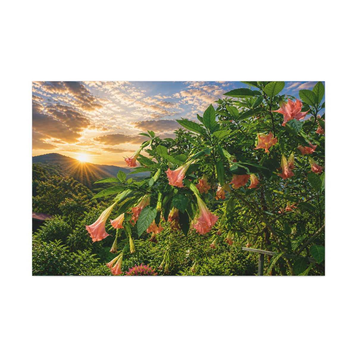 Sunrise Angel Trumpets Canvas Wall Art – Tropical Floral Decor
