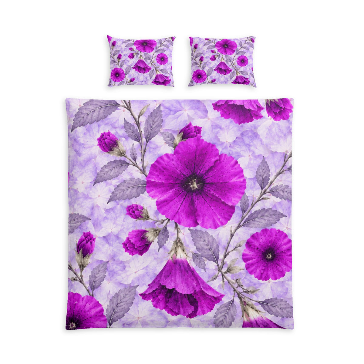 Purple Floral Cotton Bed Set – Watercolor Petunia Bedding for Bedroom Décor