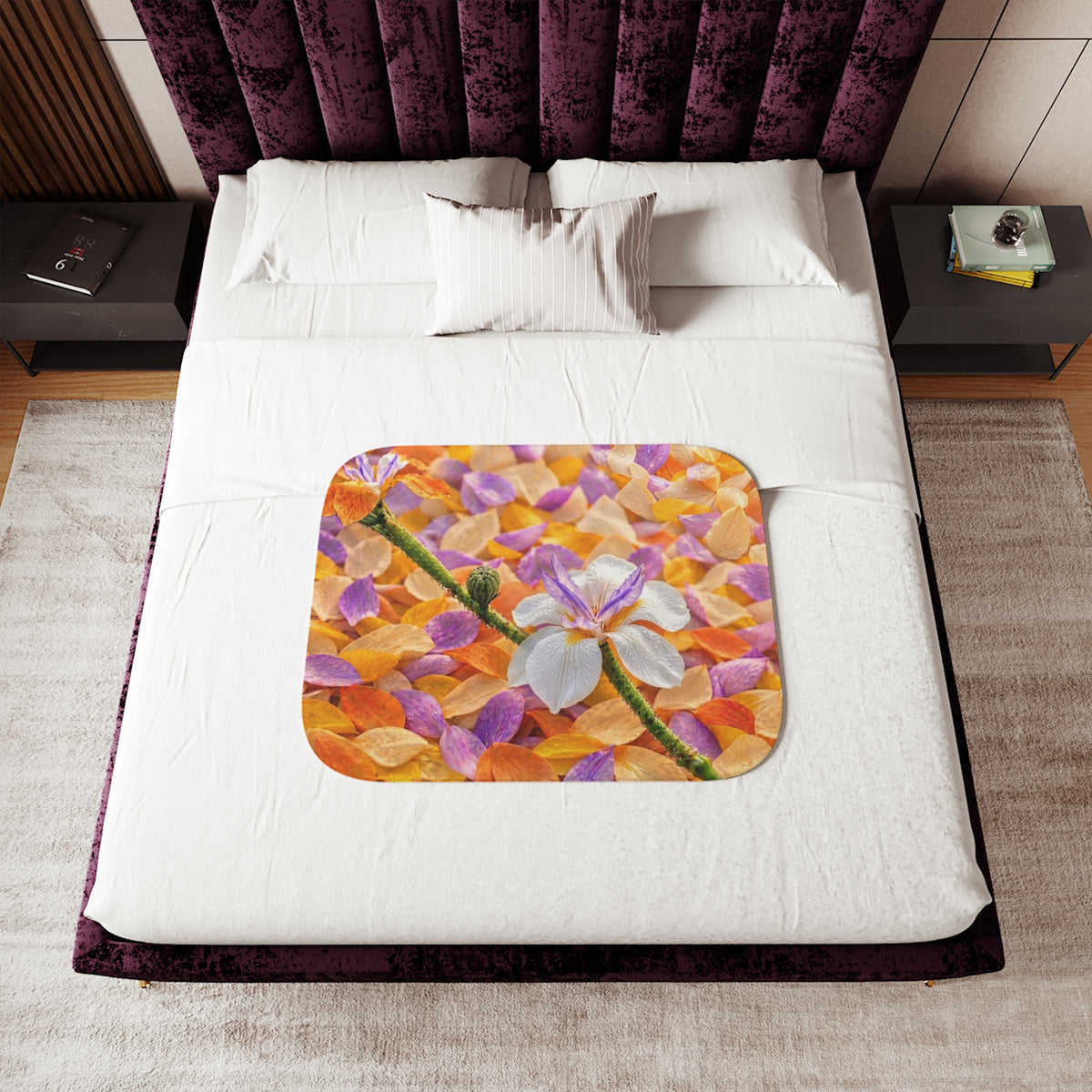 Floral Petal Sherpa Blanket — Cozy Tropical Blossom Throw