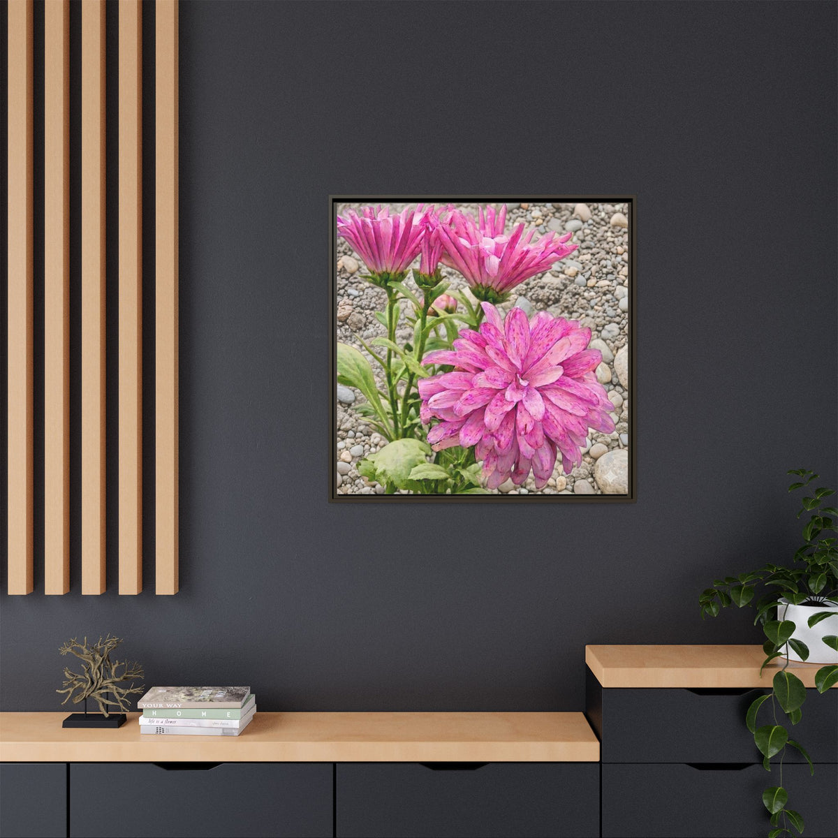 Pink Dahlia Photo Canvas Framed Wall Art