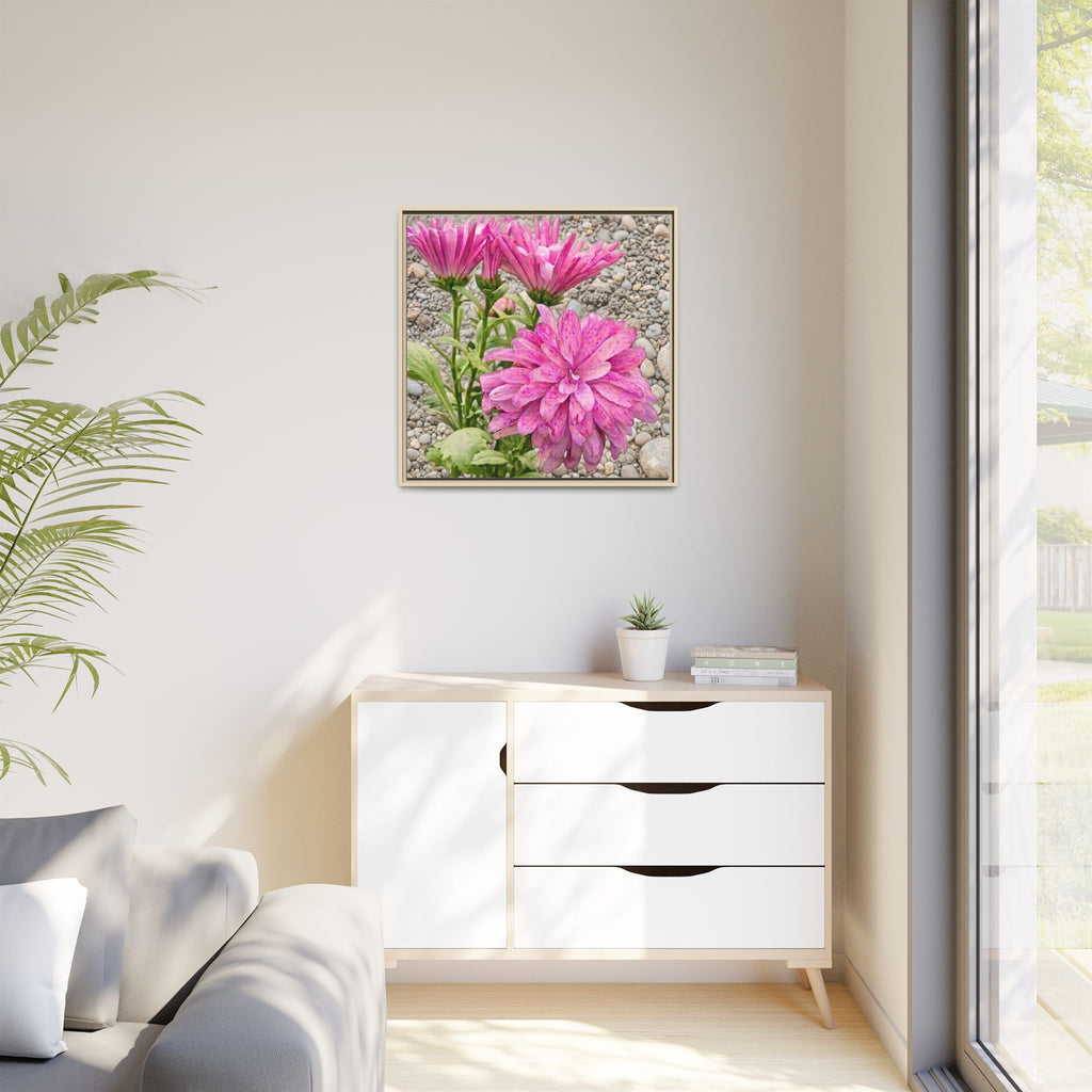 Pink Dahlia Photo Canvas Framed Wall Art