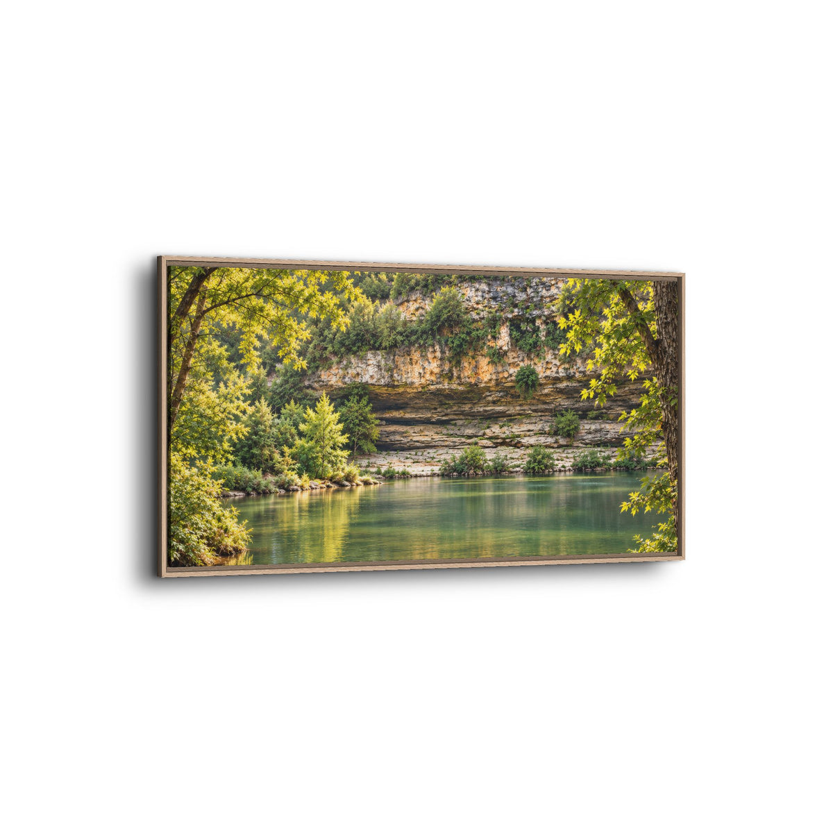 Framed Canvas Wall Art – Serene Nature Lake and Forest Landscape