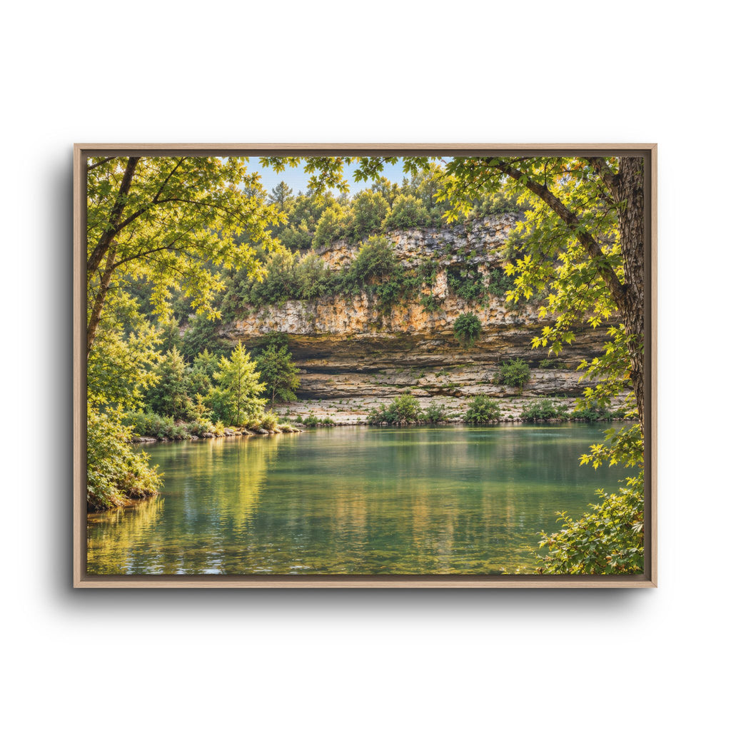 Framed Canvas Wall Art – Serene Nature Lake and Forest Landscape