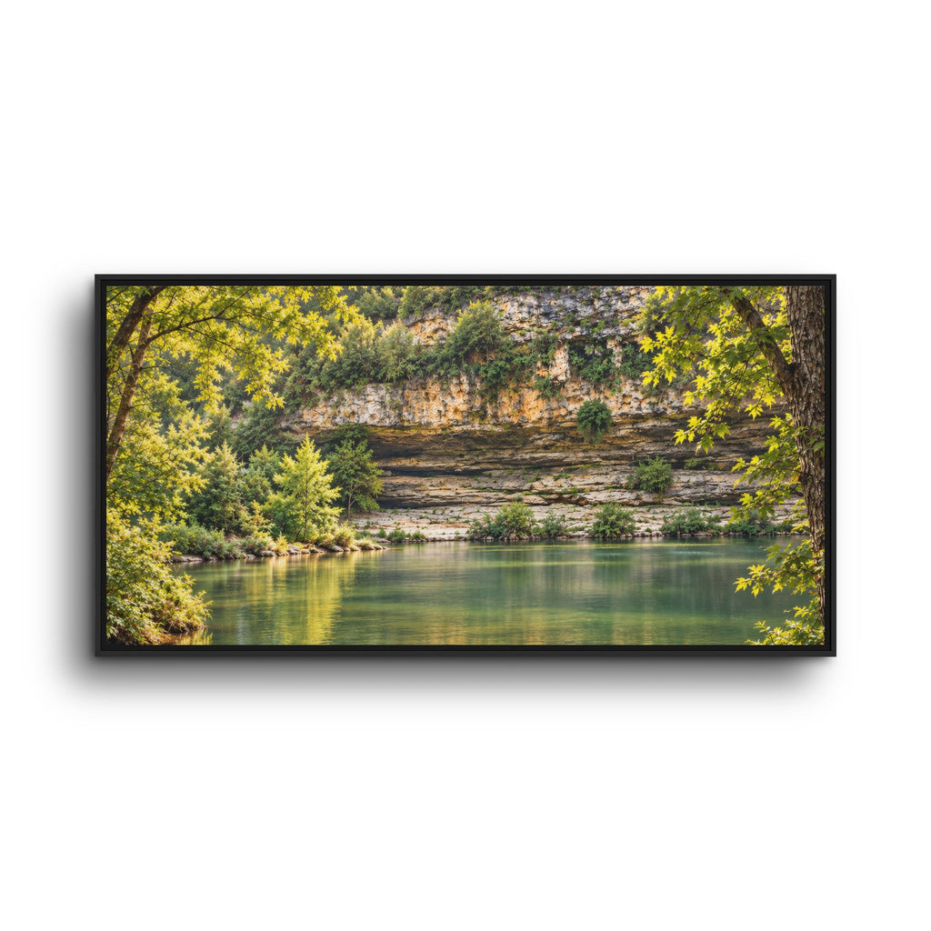 Framed Canvas Wall Art – Serene Nature Lake and Forest Landscape