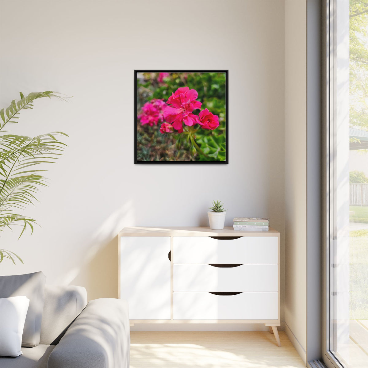 Pink Roses Floral Framed Canvas Wall Art — Matte Multi‑Color