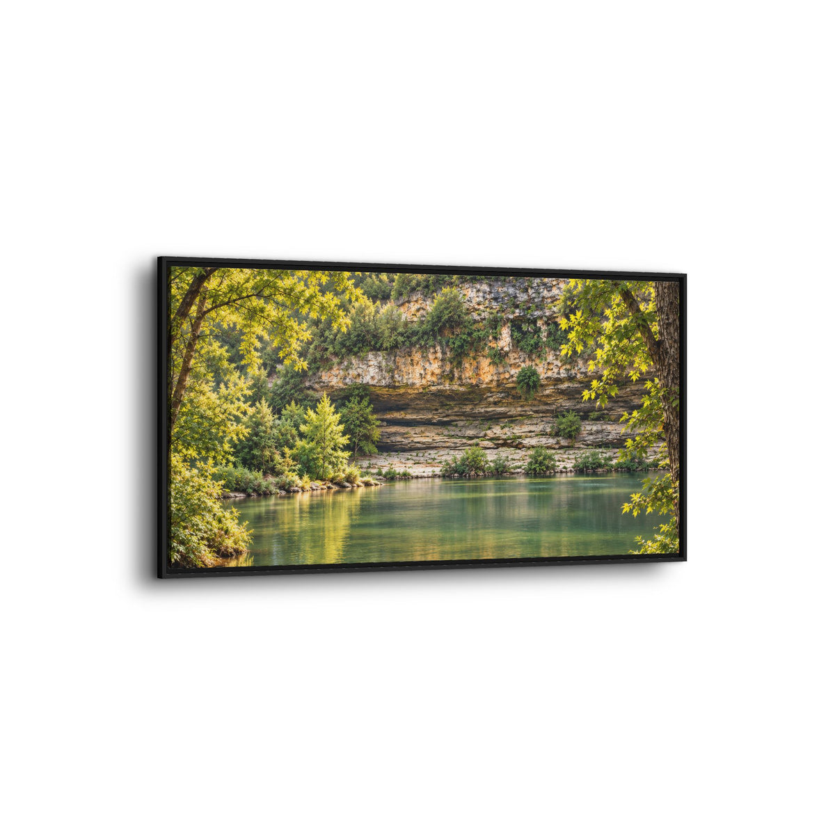 Framed Canvas Wall Art – Serene Nature Lake and Forest Landscape