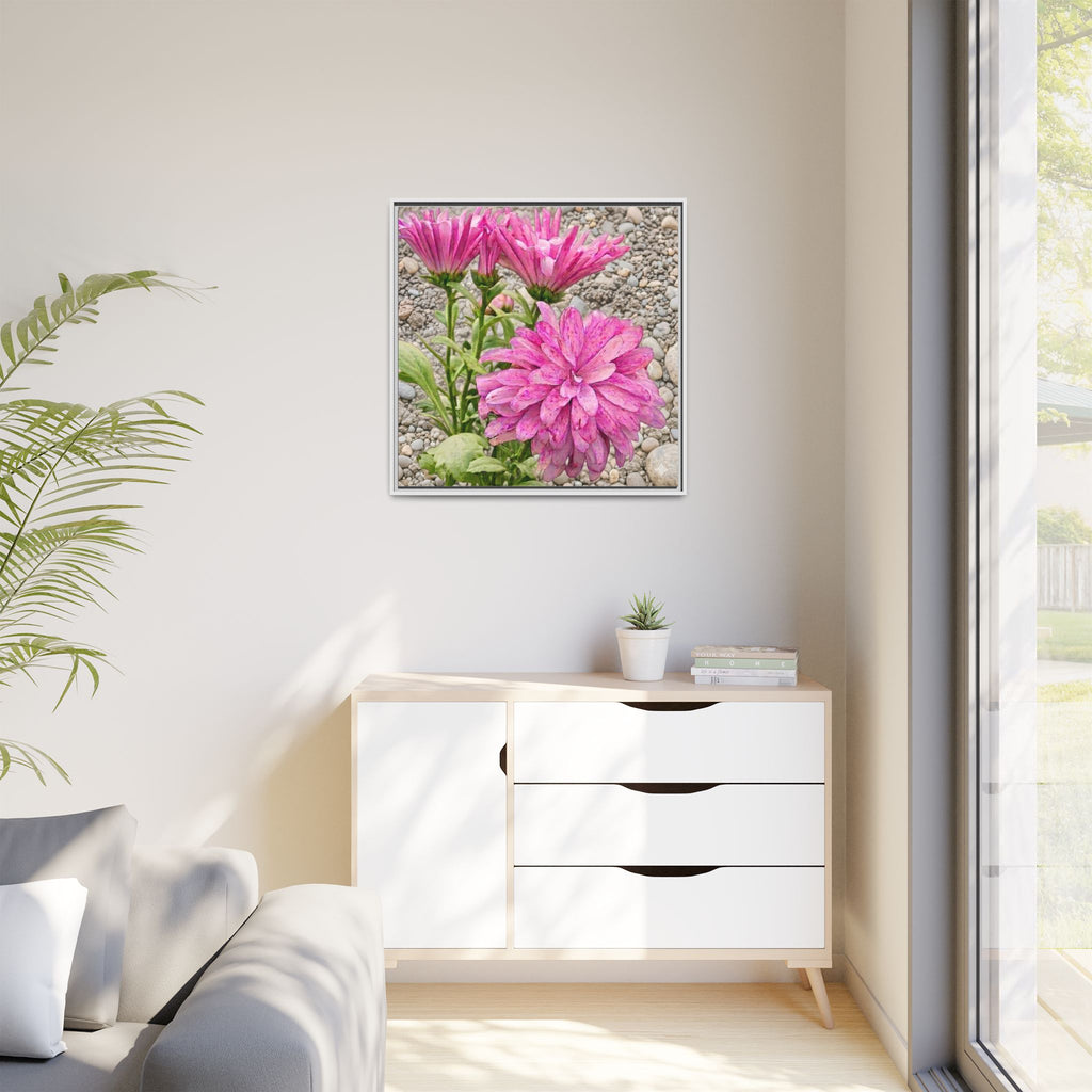 Pink Dahlia Photo Canvas Framed Wall Art