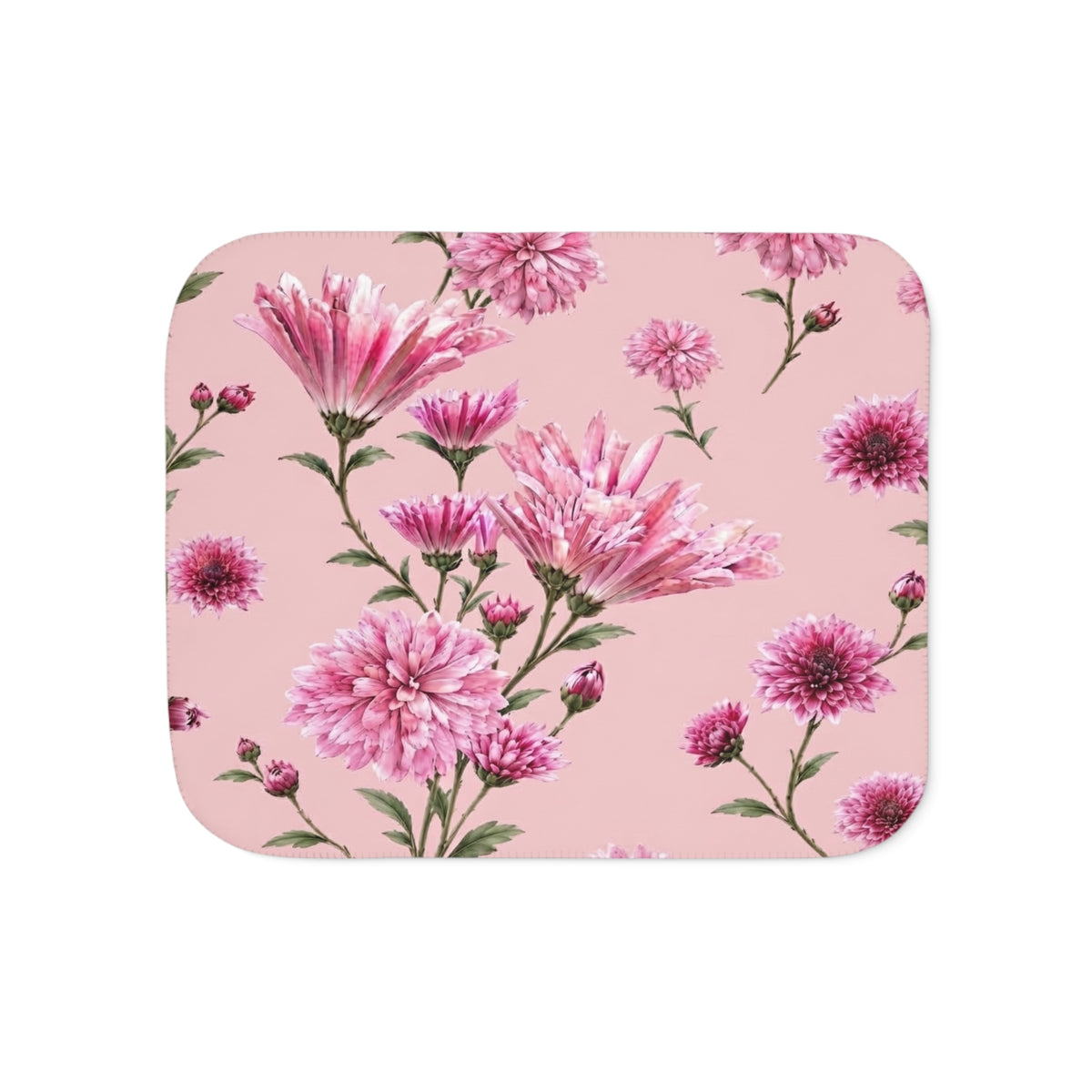 Pink Floral Sherpa Blanket – Cozy Reversible Throw with Pink Chrysanthemum Pattern