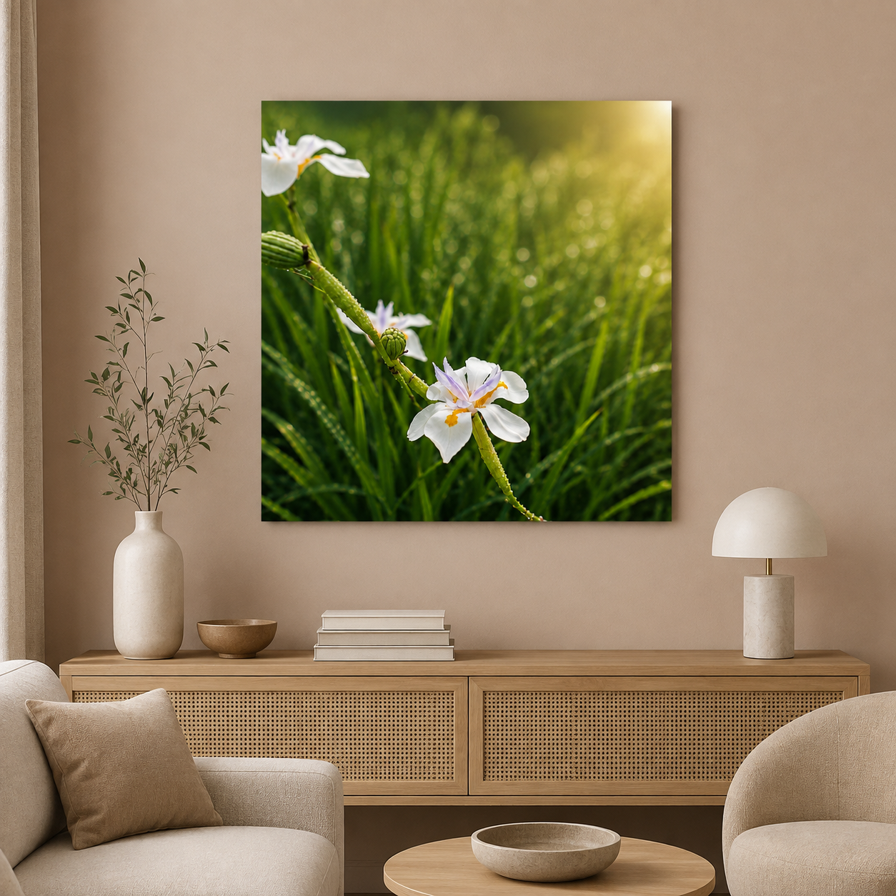 Pearl Dew Blossom Canvas Wall Art-Serine Botanical Nature Print