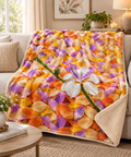 Floral Petal Sherpa Blanket — Cozy Tropical Blossom Throw