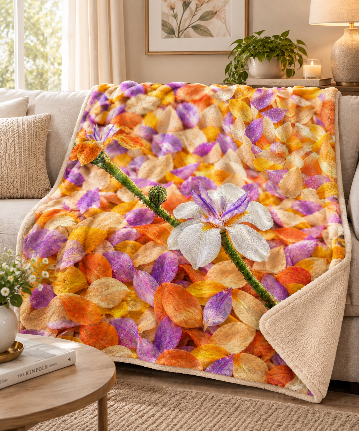 Floral Petal Sherpa Blanket — Cozy Tropical Blossom Throw