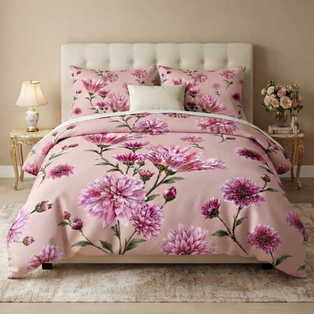 Floral Cotton Duvet Cover — Pink Wildflower Bed Set
