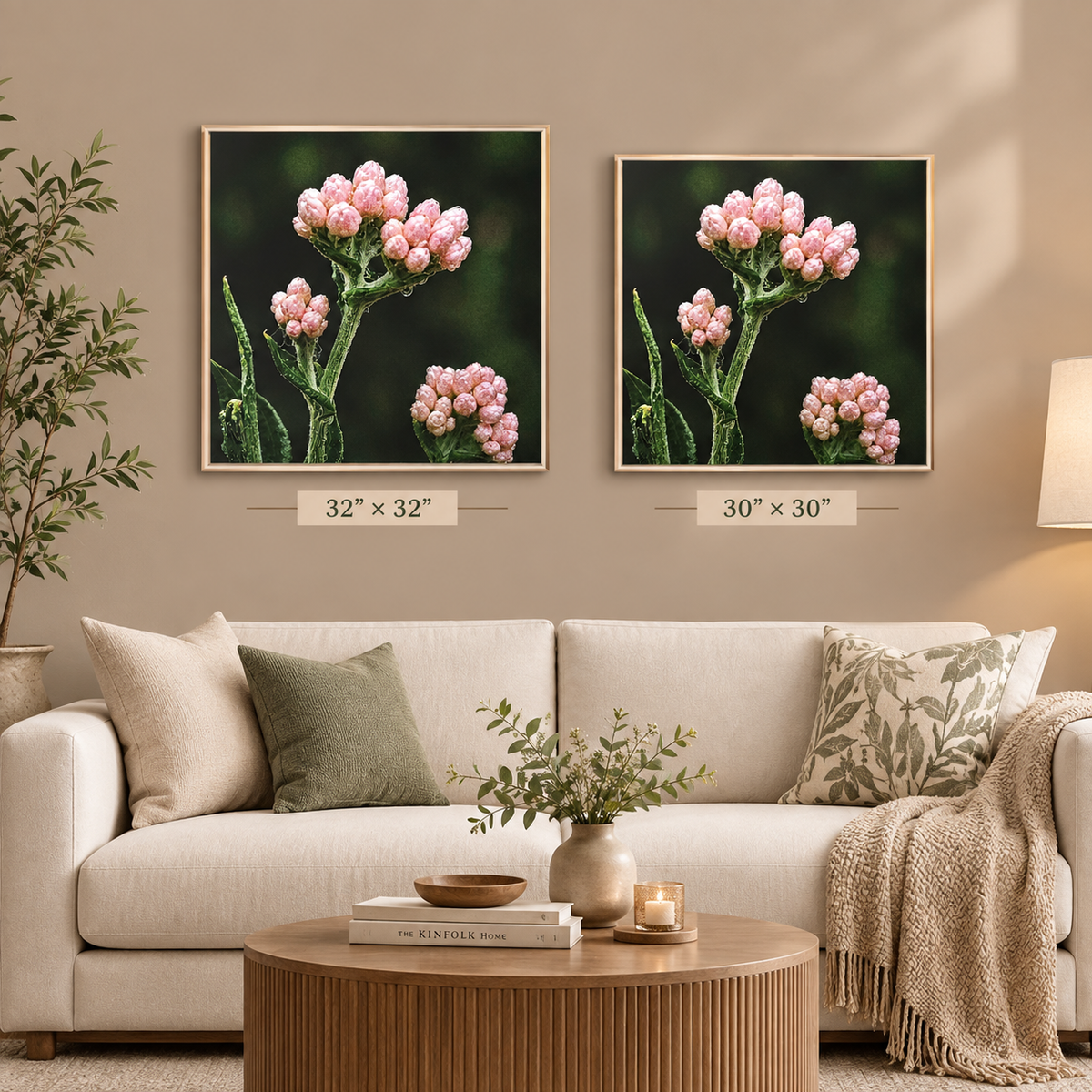 Pink Buds Botanical Print-Framed Matte Canvas Floral Wall Art
