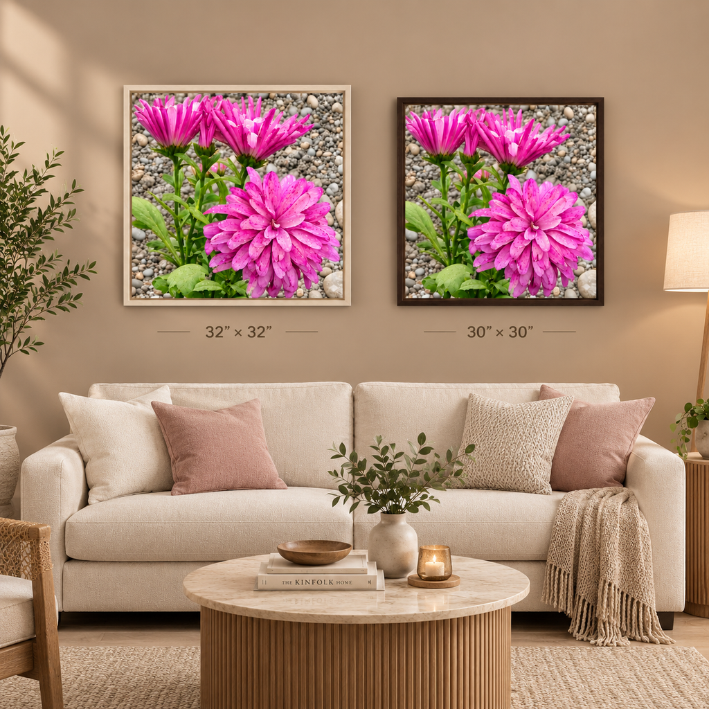 Pink Dahlia Photo Canvas Framed Wall Art