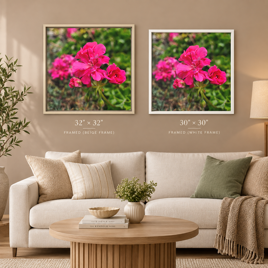 Pink Roses Floral Framed Canvas Wall Art — Matte Multi‑Color