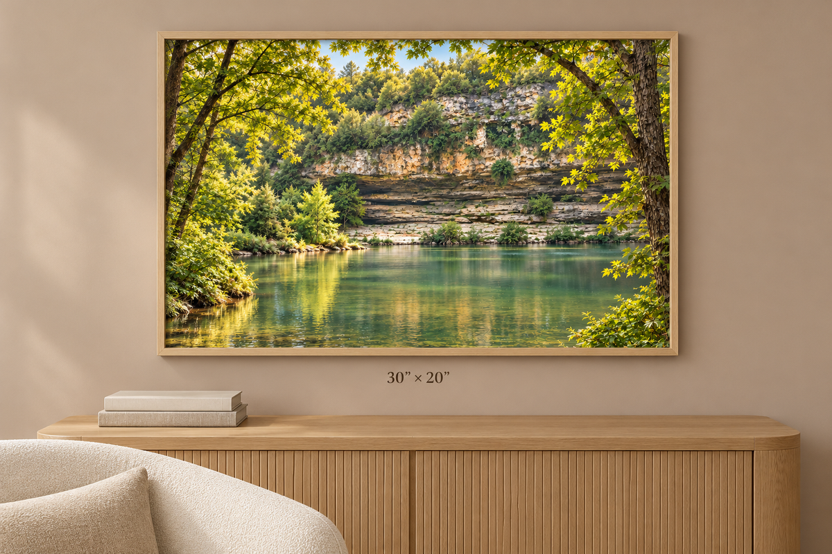 Framed Canvas Wall Art – Serene Nature Lake and Forest Landscape