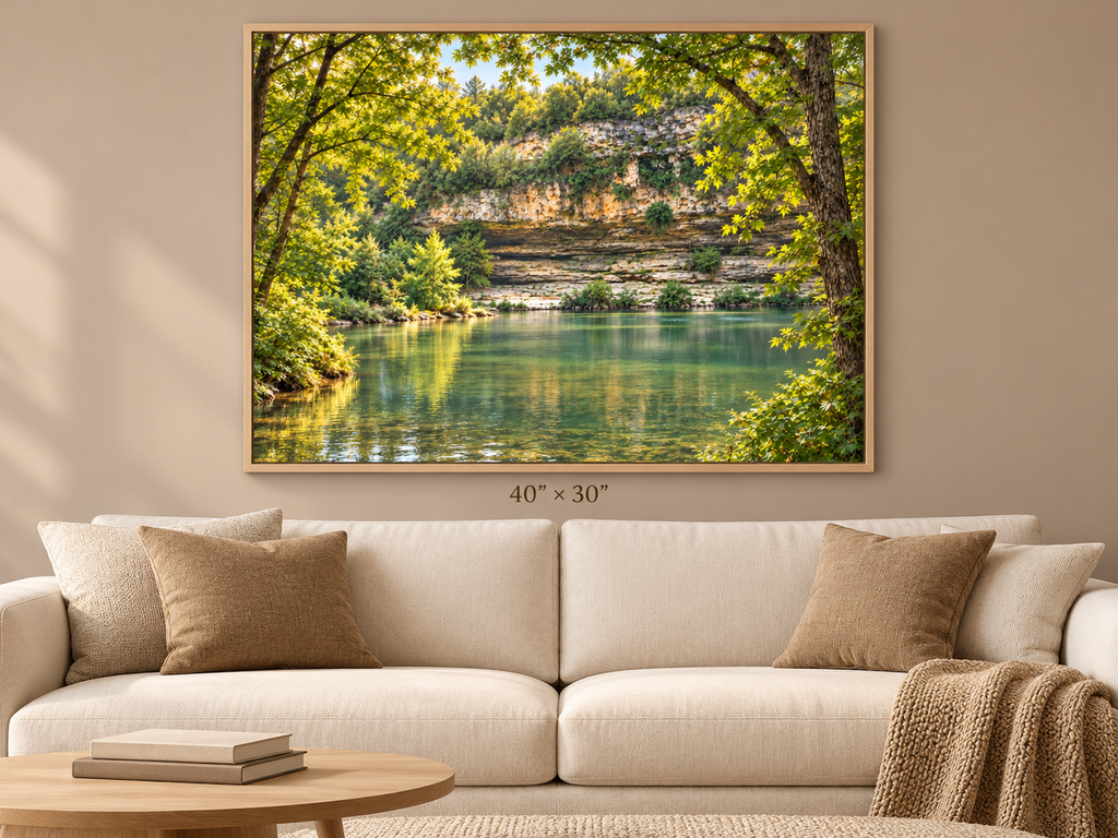 Framed Canvas Wall Art – Serene Nature Lake and Forest Landscape