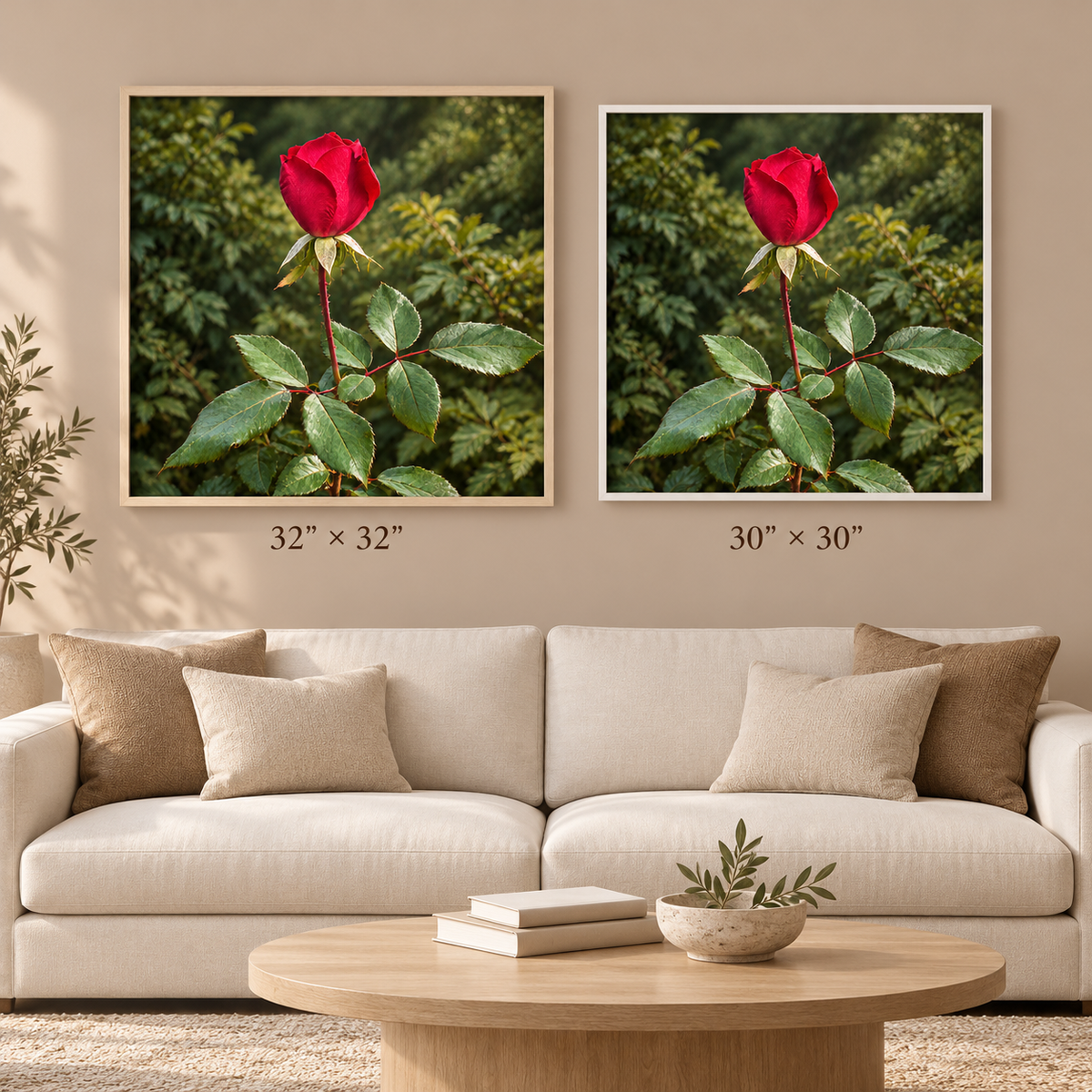 Framed Canvas Red Rose Botanical Wall Art