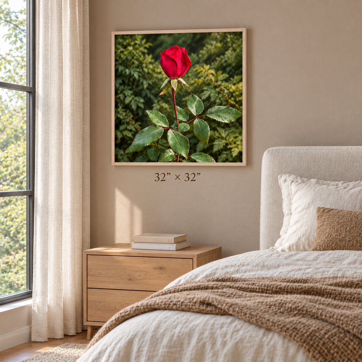 Framed Canvas Red Rose Botanical Wall Art