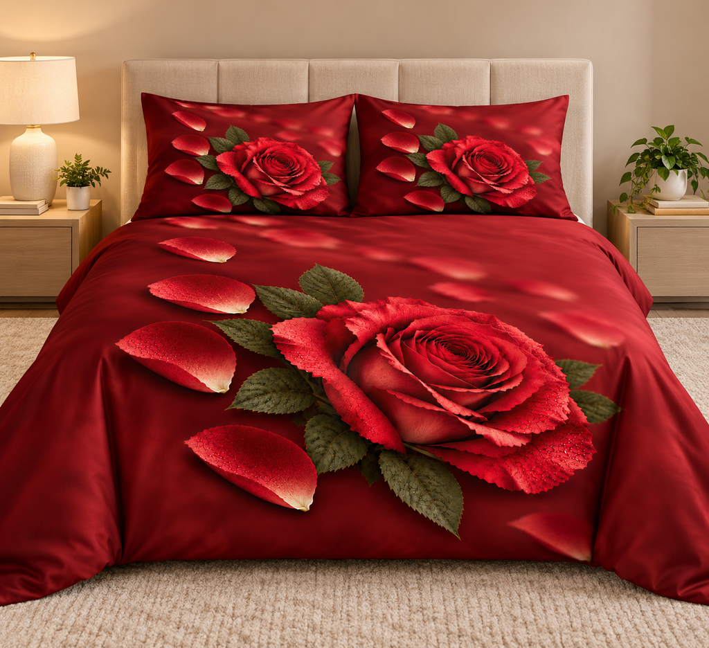 Red Rose Cotton Bed Set