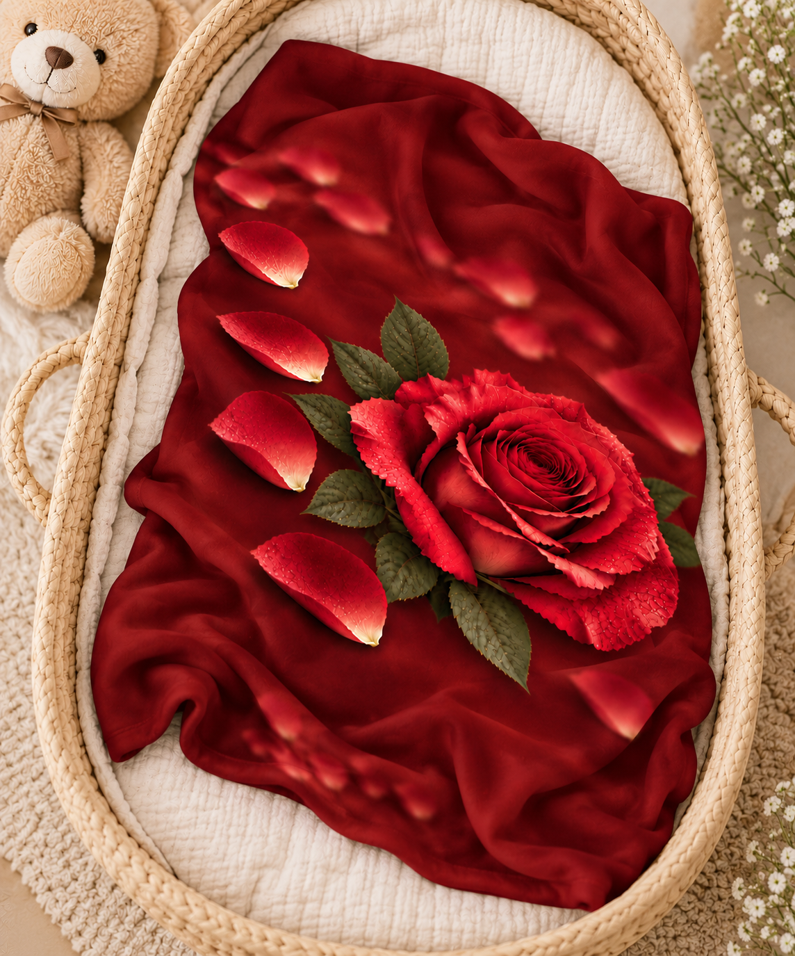 Red Rose Baby Swaddle Blanket