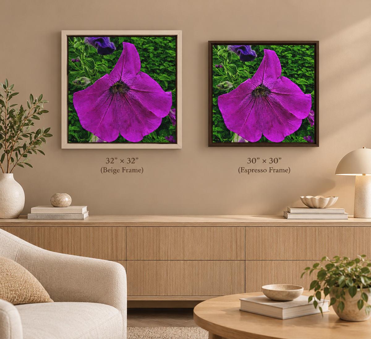 Framed Purple Petunia Floral Canvas Print