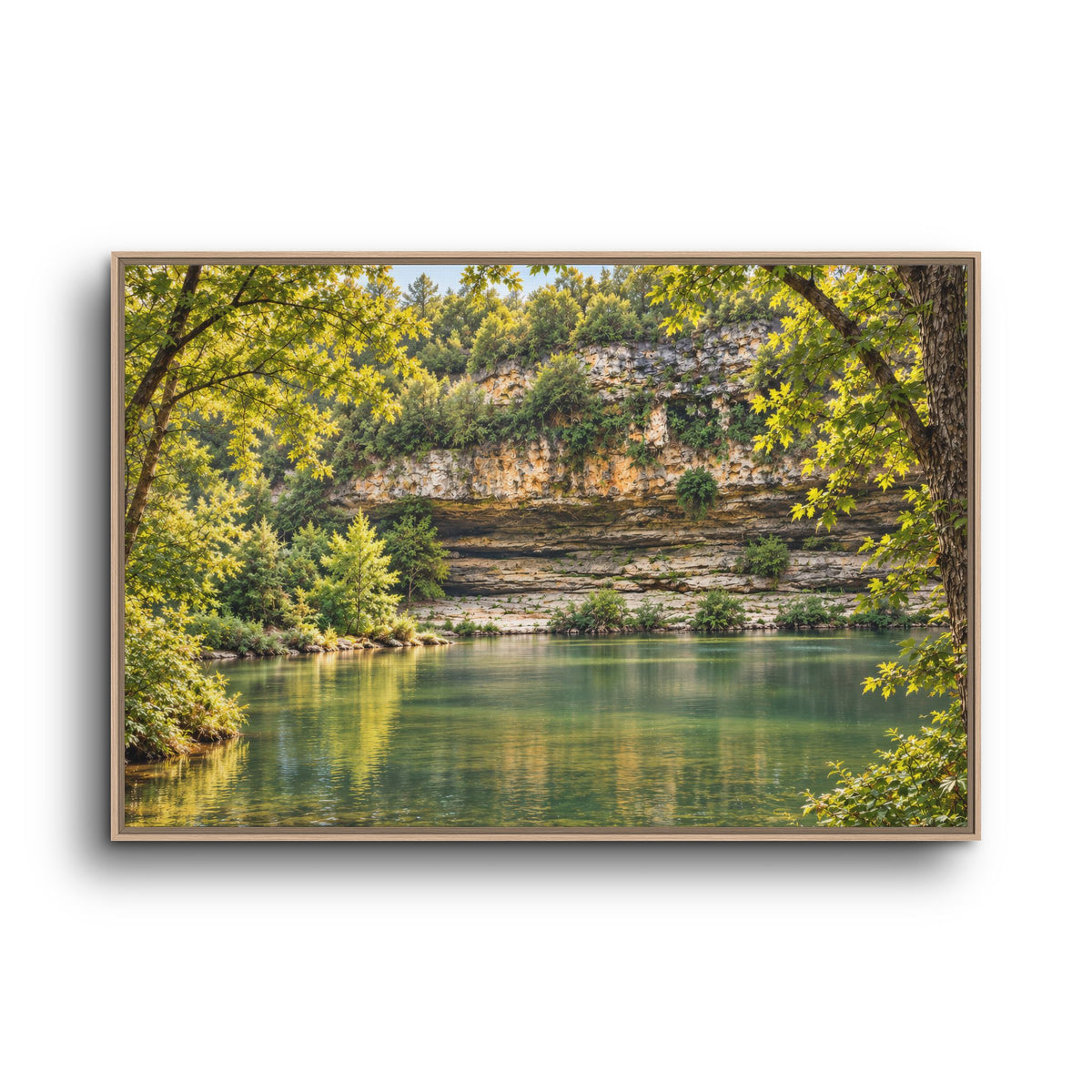 Framed Canvas Wall Art – Serene Nature Lake and Forest Landscape