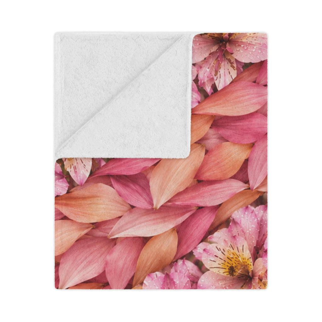 Floral Knit-Texture Minky Blanket — Soft Pink Blossom Throw