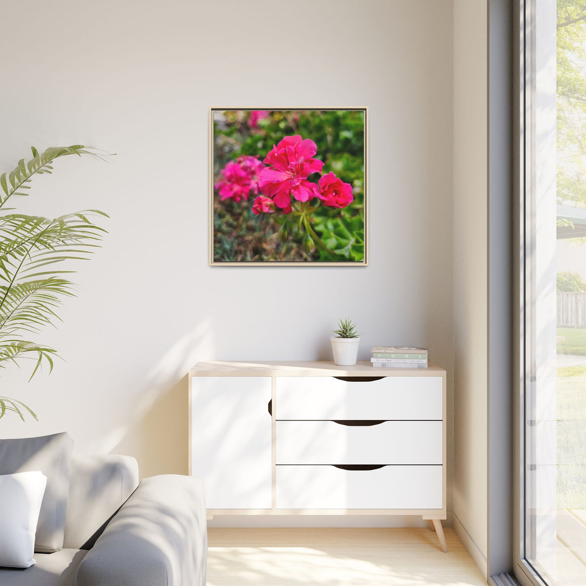 Pink Roses Floral Framed Canvas Wall Art — Matte Multi‑Color