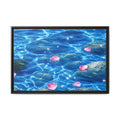 Framed Matte Canvas - Tranquil Blue Water with Floating Pink Petals