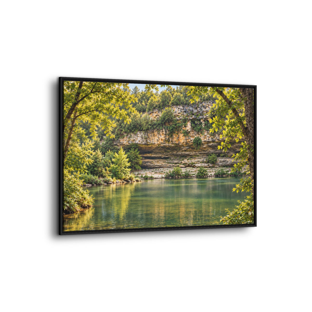 Framed Canvas Wall Art – Serene Nature Lake and Forest Landscape