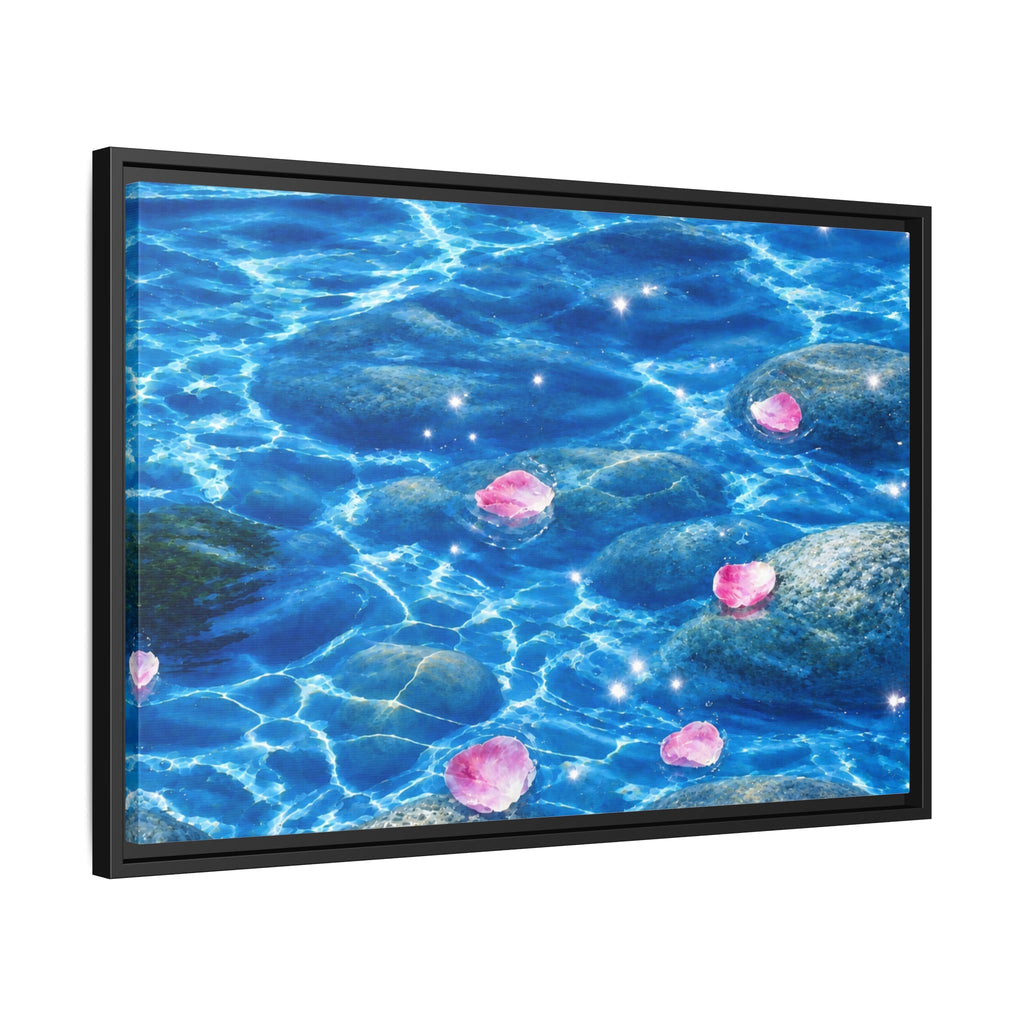 Framed Matte Canvas - Tranquil Blue Water with Floating Pink Petals
