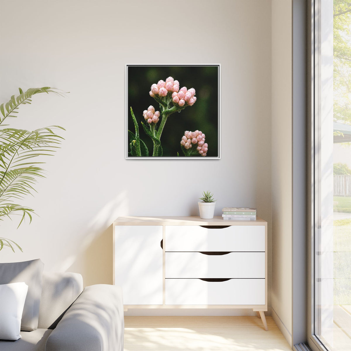 Pink Buds Botanical Print-Framed Matte Canvas Floral Wall Art