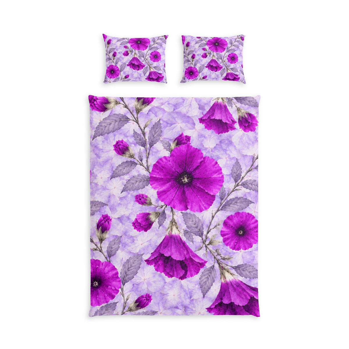 Purple Floral Cotton Bed Set – Watercolor Petunia Bedding for Bedroom Décor